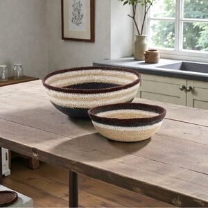 47th and Main Seagrass Bowls Set of‎ 2 Neutral Striped Boho Home Decor New